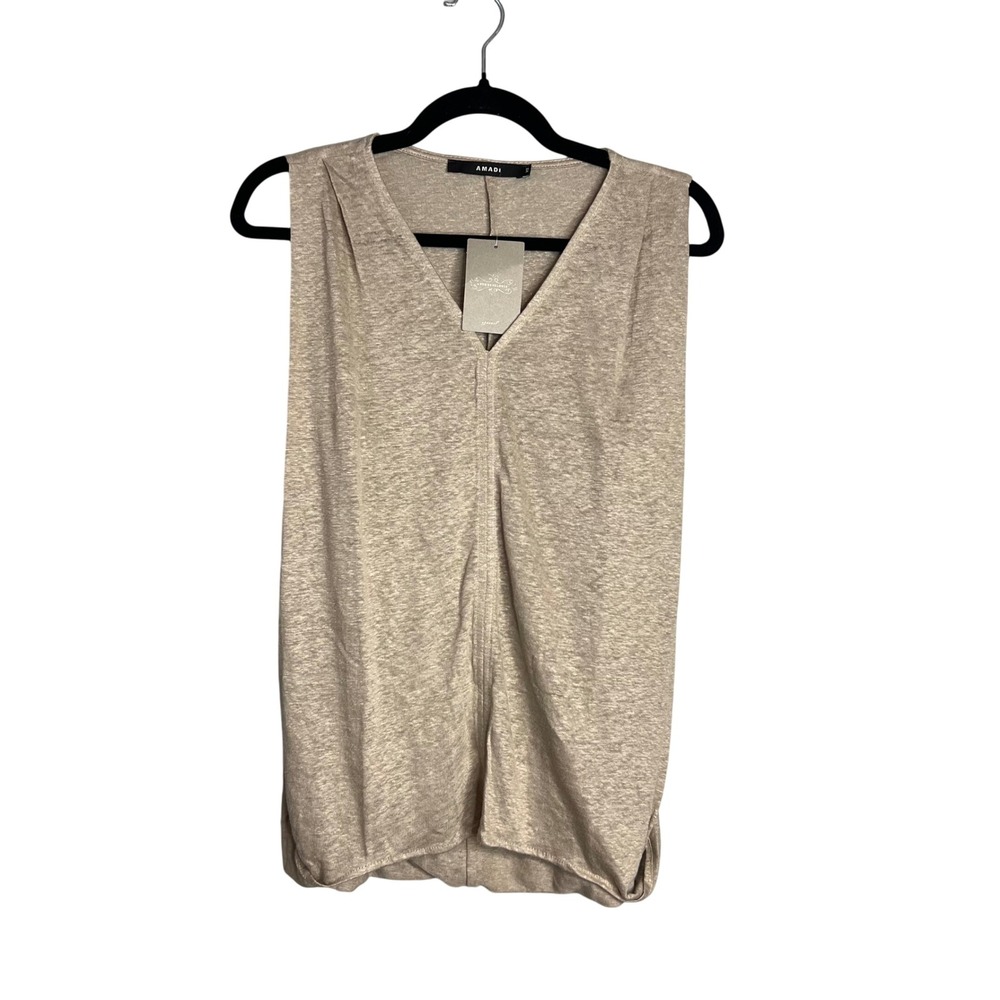 Amadi Gina Top Sz XS Moss Beige Linen V-Neck Sleeveless Blouse Anthropologie NWT